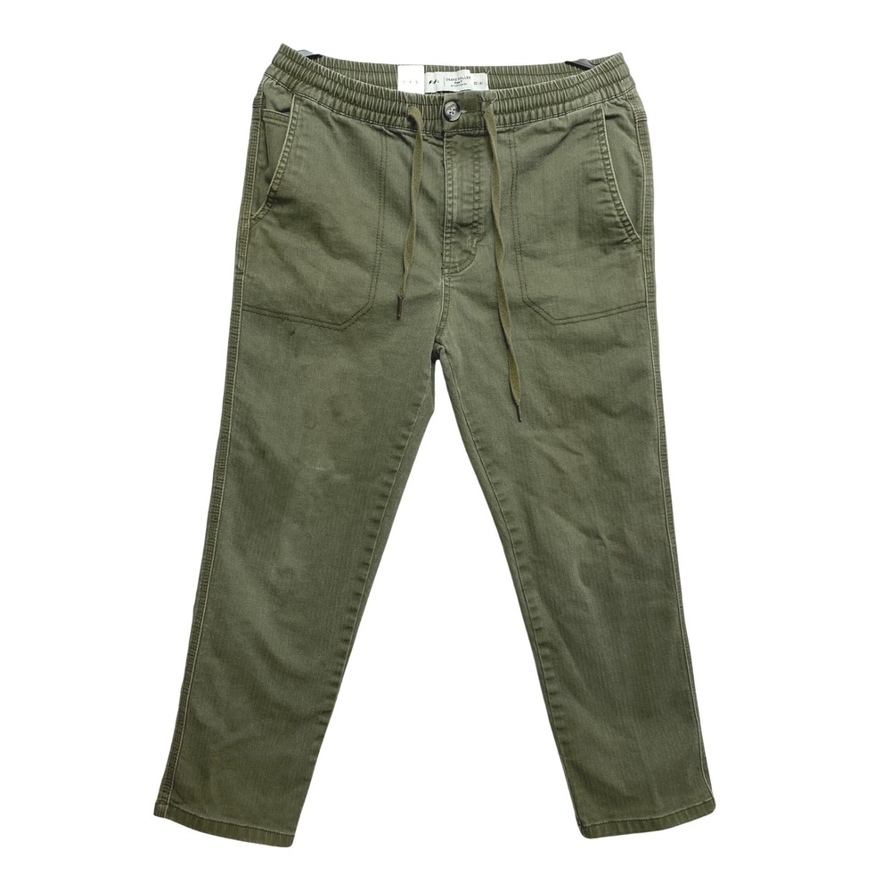 Cotton On Drake Roller Pants Mens 32 Olive Herringbone Elastic Waist Utility